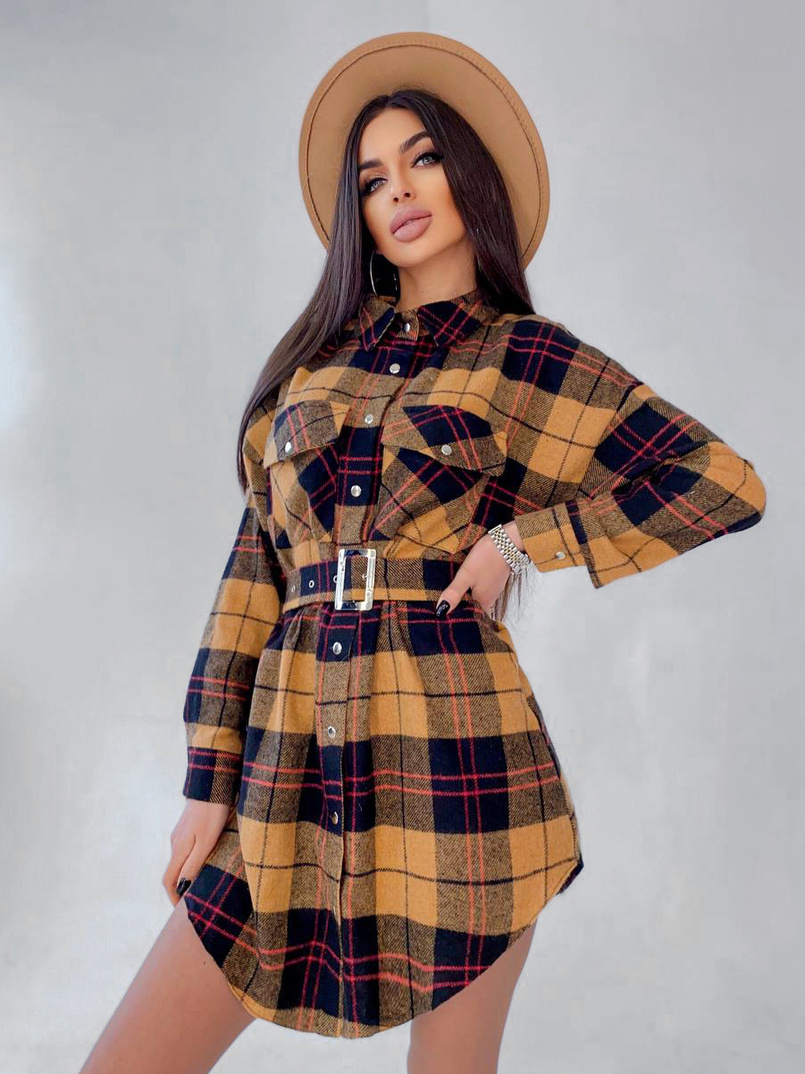 Кашемировое платье-рубашка в клетку | PUSHKA SHOP