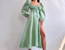 Муслінова сукня -міді з розрізом на ніжці Муслінова сукня -міді з розрізом на ніжці | PUSHKA SHOP