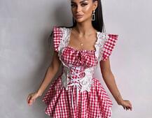 Сукня в клітинку декорована мереживом  | PUSHKA SHOP