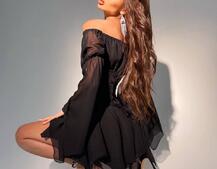 Шифоновое платье ассиметричного кроя с расклешенными рукавами + корсет декорированный стразами  | PUSHKA SHOP