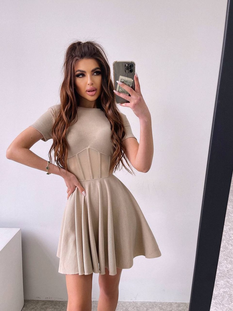 Сукня-міні  з елементами корсету  та спідницею солнцем | PUSHKA SHOP