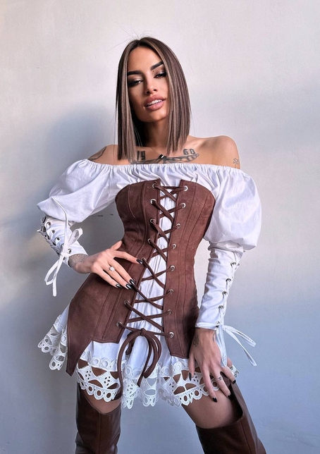 Комплект: сукня декорована мереживом + корсет  | PUSHKA SHOP