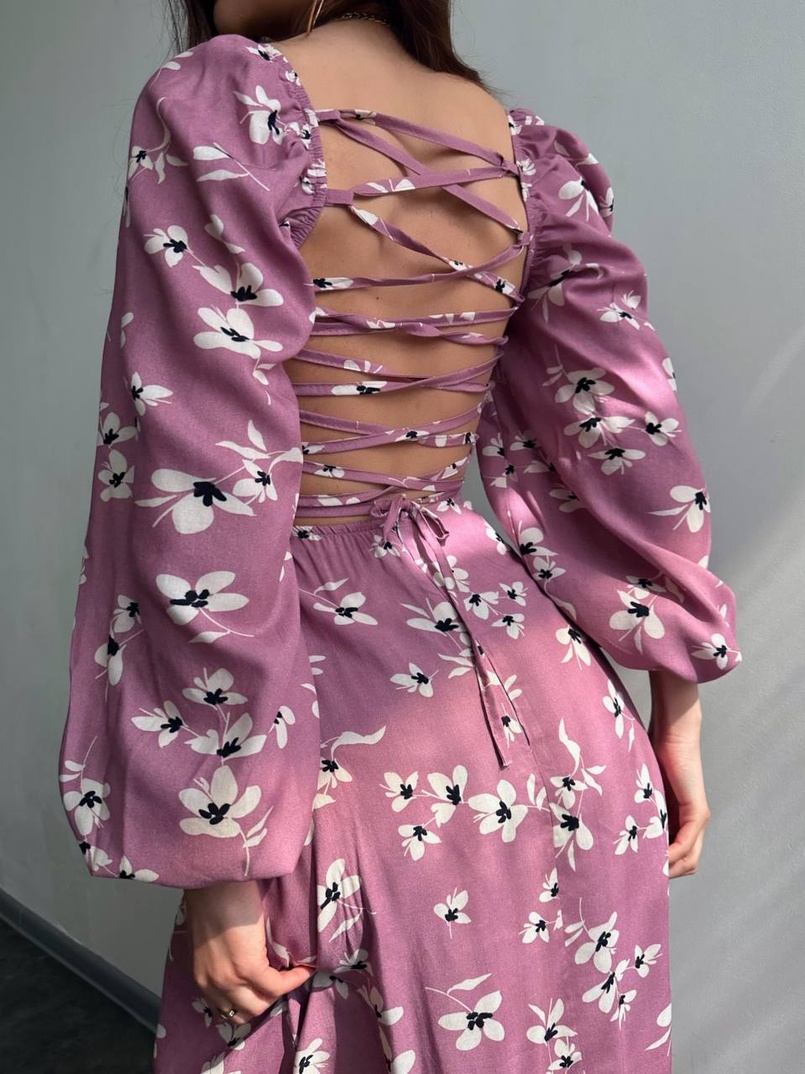 Сукня -міді зі шнурівкою на спинці та розрізом на ніжці Сукня -міді зі шнурівкою на спинці та розрізом на ніжці | PUSHKA SHOP