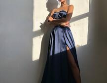 Комплект: корсет-бюстьє , декорований стразами + спідниця максі з розрізом Комплект: корсет-бюстьє , декорований стразами + спідниця максі з розрізом | PUSHKA SHOP