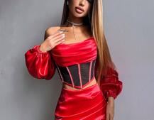 Комплект: корсет, декорований стразами   + спідниця міні з драпіруванням  | PUSHKA SHOP