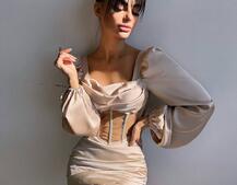 Комплект: корсет, декорований стразами + спідниця міні з драпіруванням   Ручна робота  | PUSHKA SHOP