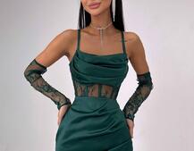 Комплект: корсет, декорований мереживом   + рукавички+ спідниця міні з драпіруванням   | PUSHKA SHOP