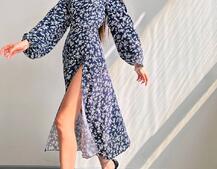 Квіткова сукня-міді зі шнурівкою на спинці та розрізом на ніжці | PUSHKA SHOP