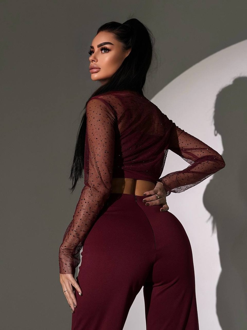 Комплект: топ + штани із сіткою зі стразами  | PUSHKA SHOP