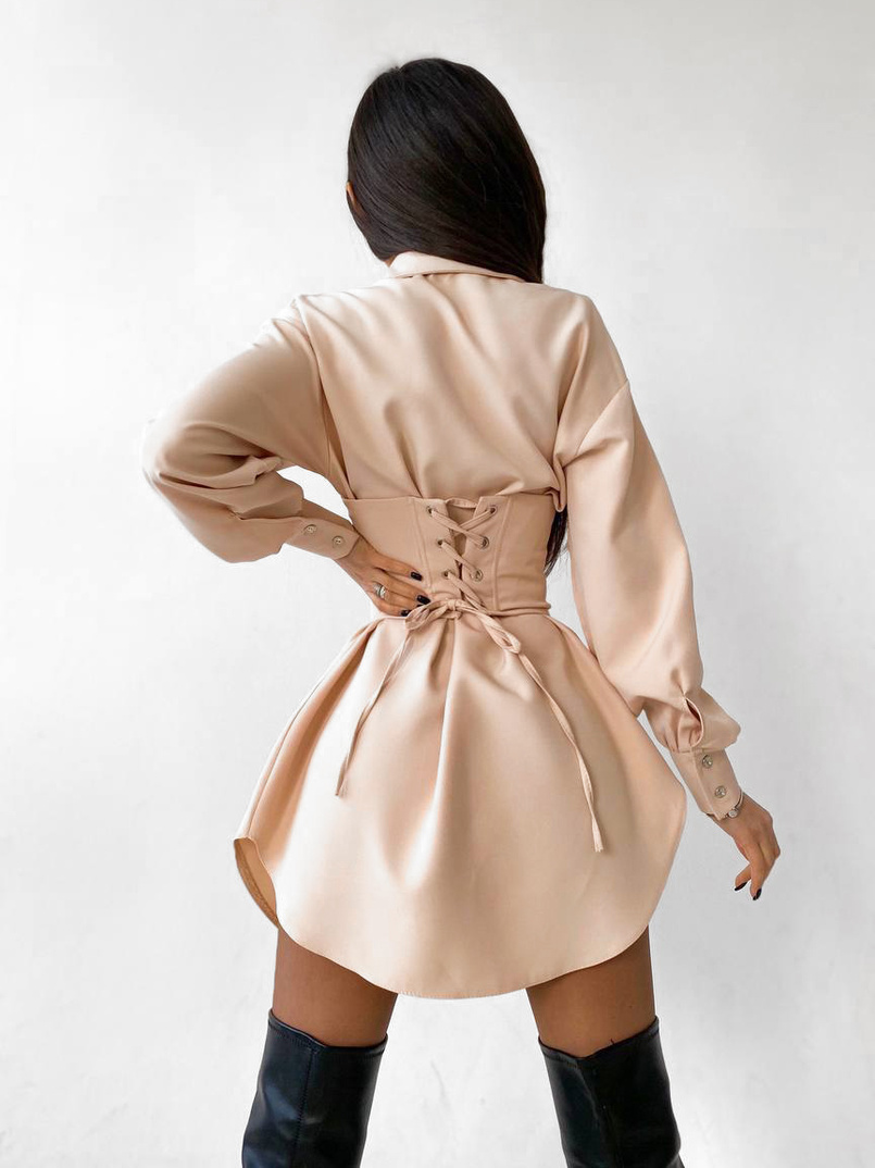 Платье-рубашка с корсетом на косточках со шнуровкой Платье-рубашка с корсетом на косточках со шнуровкой | PUSHKA SHOP