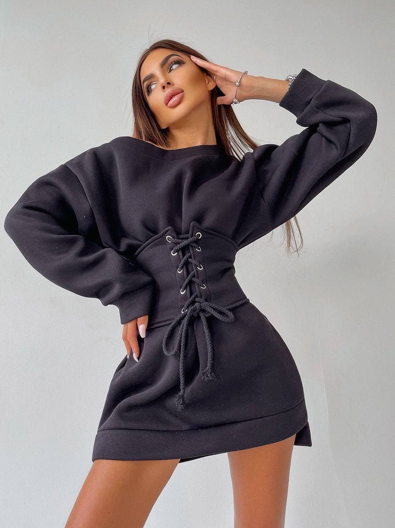 Худи на флисе + корсет на шнуровке  | PUSHKA SHOP