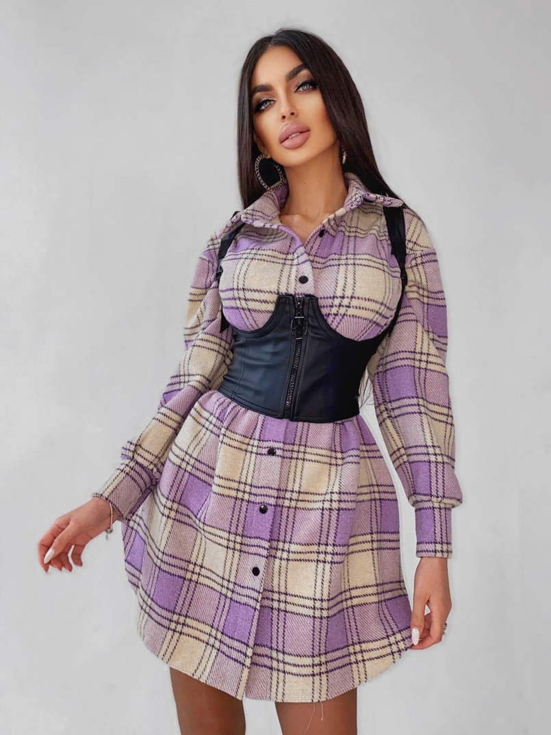 Тёплое байковое платье-рубашка в клетку Тёплое байковое платье-рубашка в клетку | PUSHKA SHOP