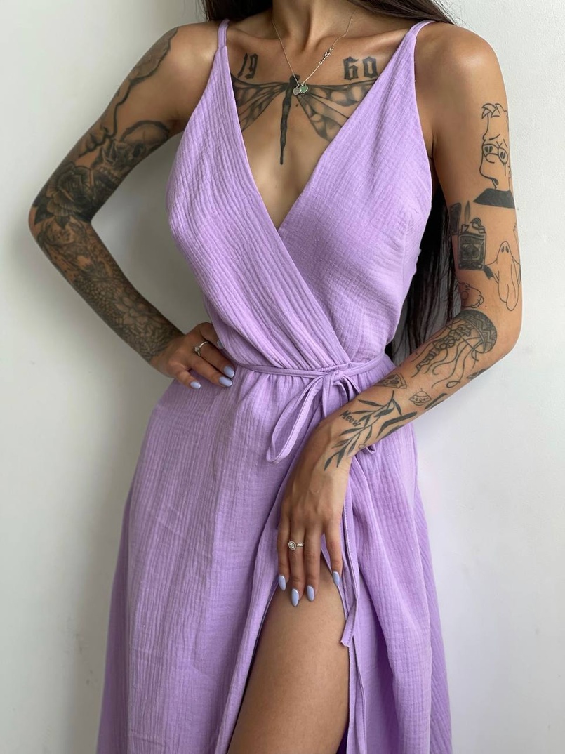 Муслиновое платье с запахом  | PUSHKA SHOP