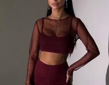 Комплект: топ + штани із сіткою зі стразами  | PUSHKA SHOP