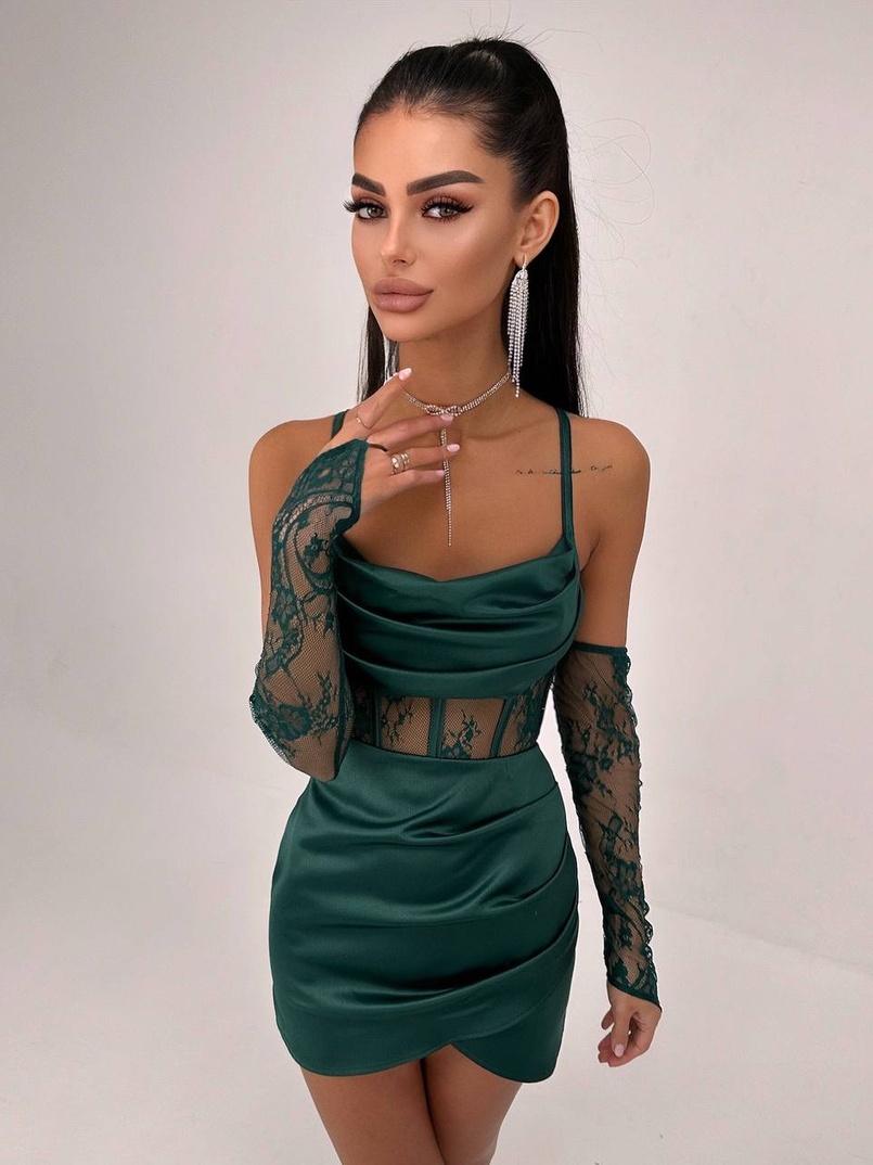 Комплект: корсет, декорований мереживом   + рукавички+ спідниця міні з драпіруванням   | PUSHKA SHOP