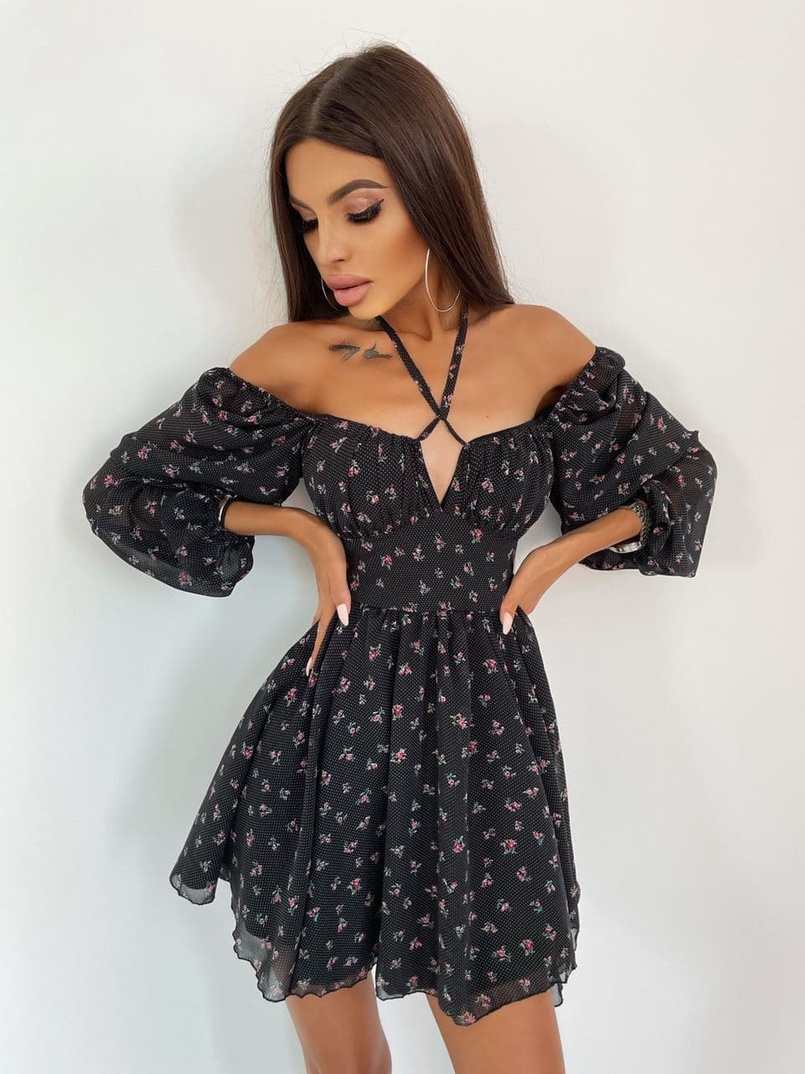 Шифоновое платье с завязками на груди Шифоновое платье с завязками на груди | PUSHKA SHOP