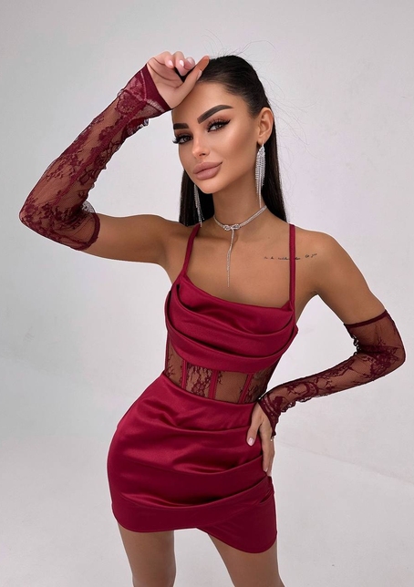 Комплект: корсет, декорований мереживом   + рукавички+ спідниця міні з драпіруванням   | PUSHKA SHOP