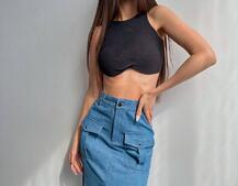 Комплект: джинсова спідниця  + топ з філіжанками  Комплект: джинсова спідниця  + топ з філіжанками  | PUSHKA SHOP