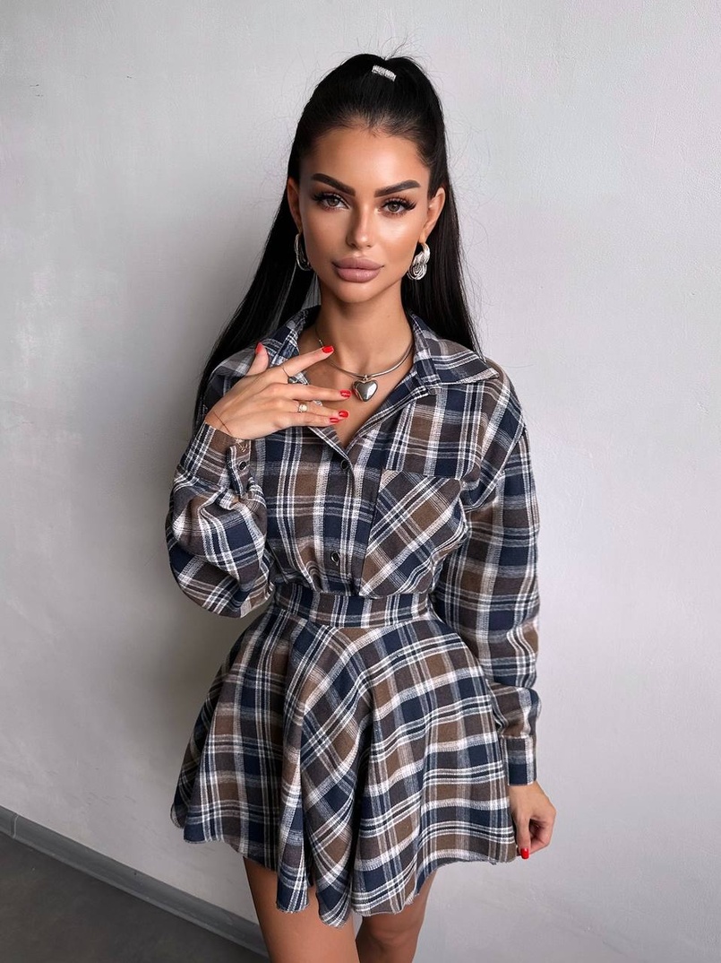 Комплект: сорочка + спідниця у клітинку  | PUSHKA SHOP