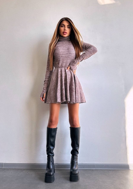 Трикотажна сукня міні із спідницею сонцем     | PUSHKA SHOP