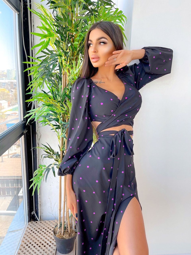 Костюм в горошек с завязками на талии Костюм в горошек с завязками на талии | PUSHKA SHOP