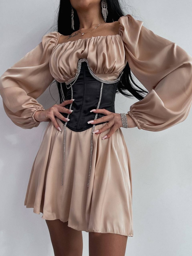 Приталена сукня з шовку  + корсет декорований стразами  Ручна робота  | PUSHKA SHOP