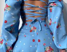 Квіткова сукня-міді зі шнурівкою на спинці та розрізом на ніжці | PUSHKA SHOP