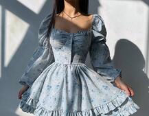 Лялькова сукня з пишною спідницею та корсетним верхом з ніжним квітковим принтом  Лялькова сукня з пишною спідницею та корсетним верхом з ніжним квітковим принтом  | PUSHKA SHOP