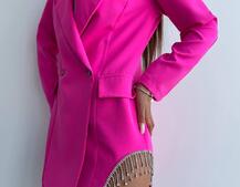 Приталена сукня-піджак, декорована бахромою зі страз | PUSHKA SHOP