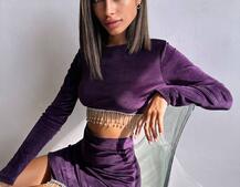 Оксамитовий комплект, декорований бахромою зі страз Оксамитовий комплект, декорований бахромою зі страз | PUSHKA SHOP