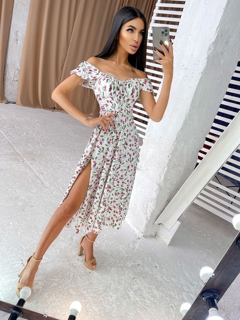 Летнее цветочное платье-миди с завязками на груди  Летнее цветочное платье-миди с завязками на груди  | PUSHKA SHOP