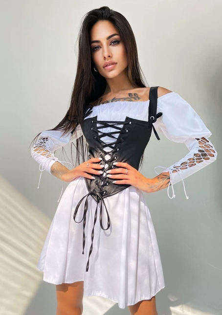 Шелковое платье + атласный корсет на шнуровке Шелковое платье + атласный корсет на шнуровке | PUSHKA SHOP