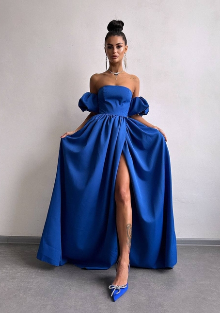 Сукня максі  з розрізом на спідниці та об’ємними рукавами  | PUSHKA SHOP