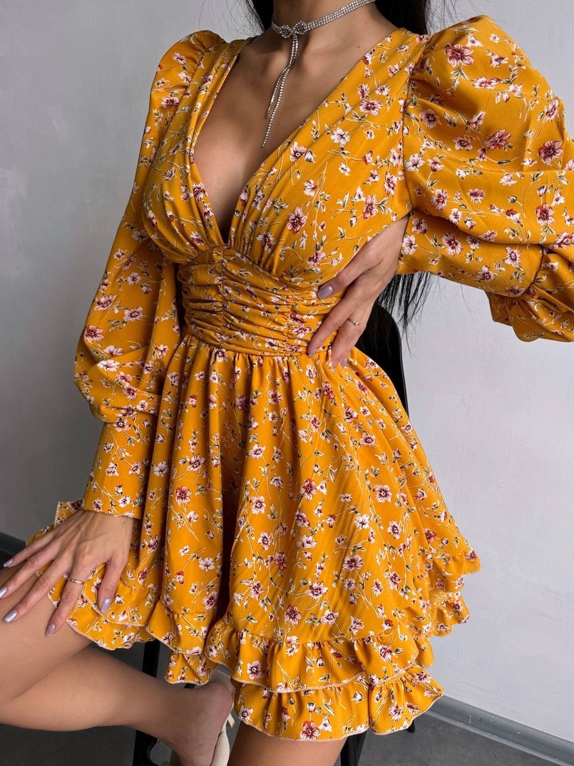 Сукня міні з пишною спідницею та драпіруванням на талії | PUSHKA SHOP