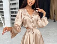 Шелковый комплект: укорочённая рубашка + юбка с запахом   Шелковый комплект: укорочённая рубашка + юбка с запахом   | PUSHKA SHOP