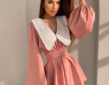 Сукня з коміром та об'ємними рукавами з широким поясом Сукня з коміром та об'ємними рукавами з широким поясом | PUSHKA SHOP