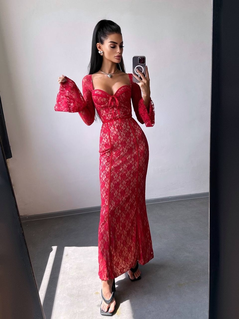 Мереживна сукня максі з чашечками    | PUSHKA SHOP