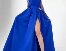 Платье макси с кружевным верхом и разрезом на юбке  | PUSHKA SHOP