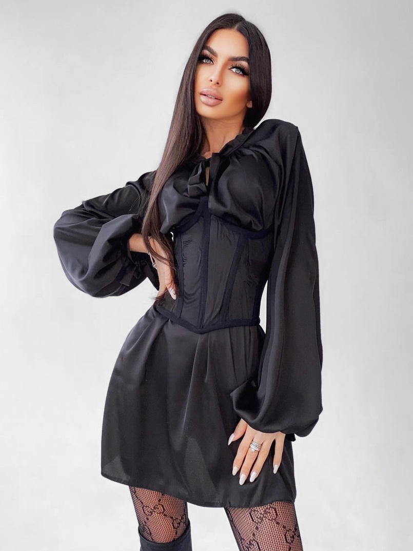 Комплект: шелковое платье на завязках с прозрачным бельевым корсетом на шнуровке Комплект: шелковое платье на завязках с прозрачным бельевым корсетом на шнуровке | PUSHKA SHOP