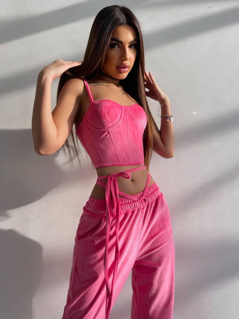 Велюровий комплект трійка: кофта + корсет з чашечками + джогери  | PUSHKA SHOP