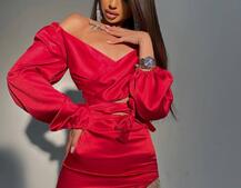 Атласний комплект, декорований бахромою зі страз | PUSHKA SHOP