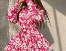 Сукня міні на гудзиках,декорована мереживом  | PUSHKA SHOP