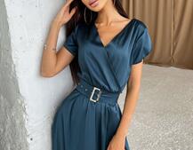 Шелковое платье-миди с широким поясом  Шелковое платье-миди с широким поясом  | PUSHKA SHOP