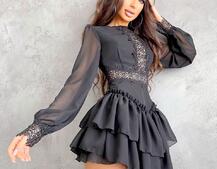 Ассиметричное шифоновое платье декорированное кружевом   Ассиметричное шифоновое платье декорированное кружевом   | PUSHKA SHOP