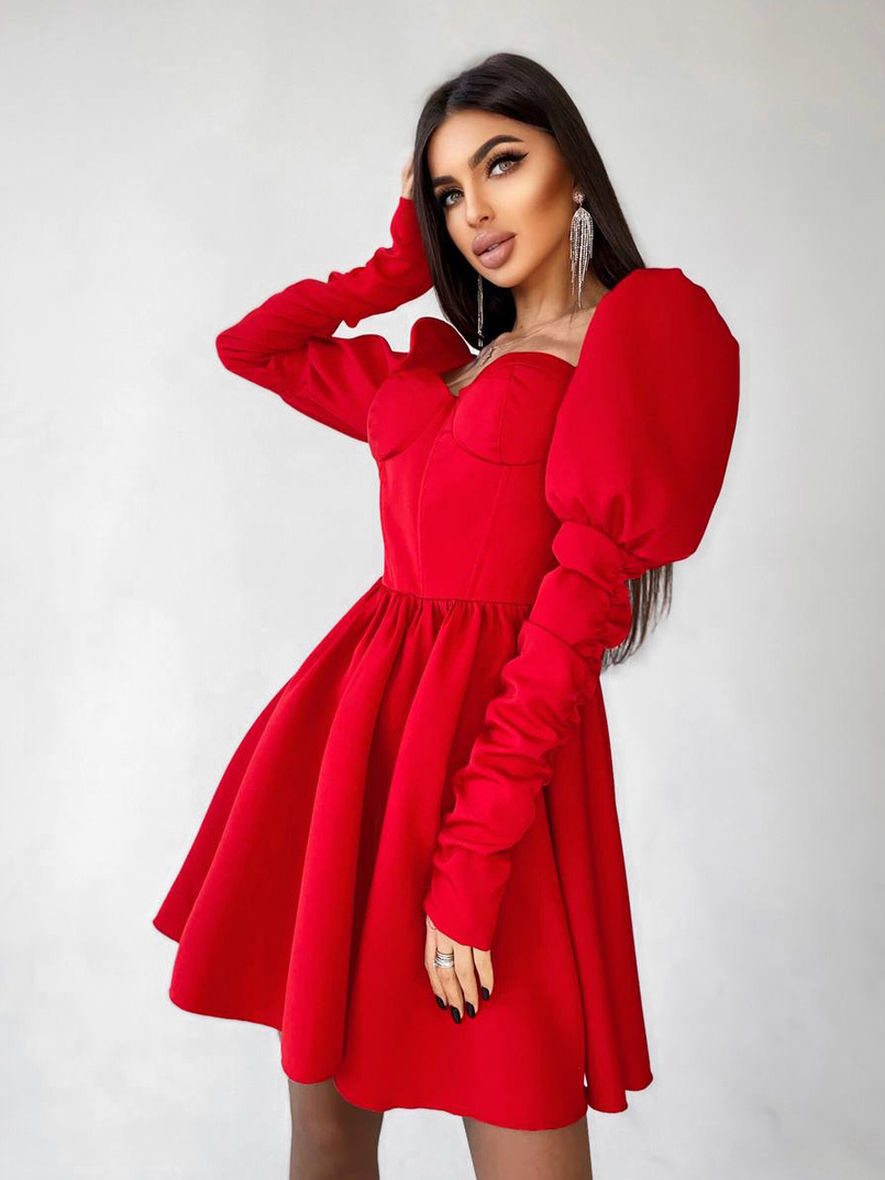 Платье-бюстье с объёмными рукавами и корсетными элементами На косточках, сзади на шнуровке. Платье-бюстье с объёмными рукавами и корсетными элементами На косточках, сзади на шнуровке. | PUSHKA SHOP