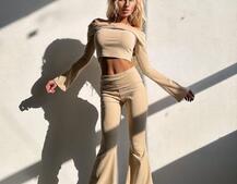 Трикотажний комплект: топ із хомутом + штани кльош | PUSHKA SHOP