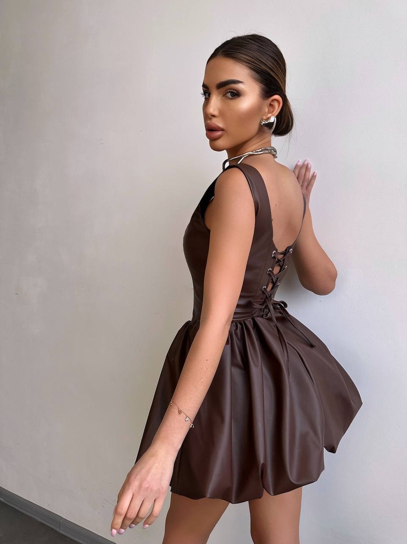 Корсетна сукня з еко-шкіри зі спідницею-балоном | PUSHKA SHOP