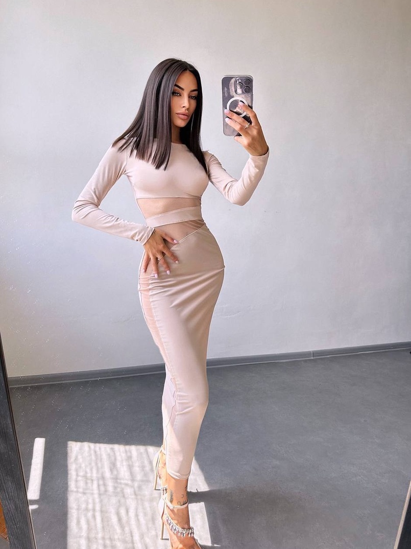 Сукня міді  із вставками сітки  | PUSHKA SHOP