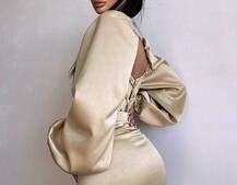 Атласний  комплект: корсет + спідниця декорована бахромою зі страз | PUSHKA SHOP