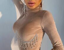 Оксамитовий боді-гольф, декорований бахромою зі страз | PUSHKA SHOP